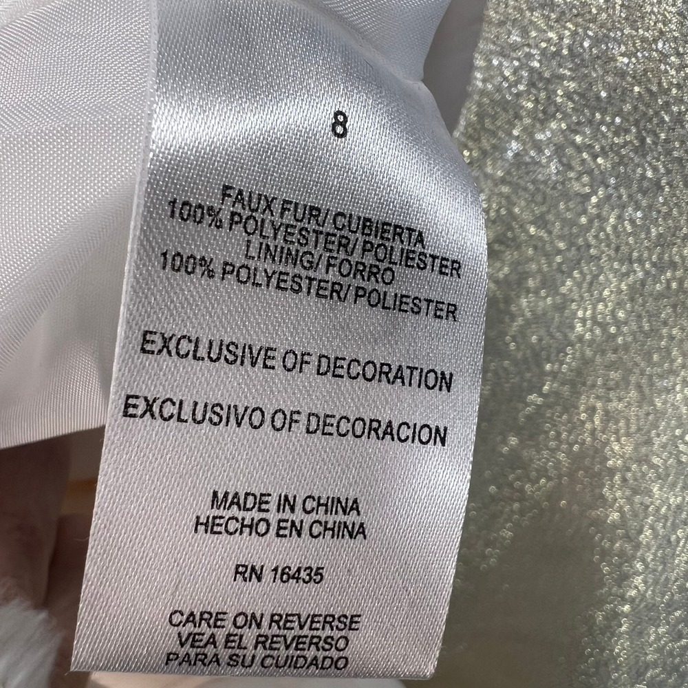 Biscotti Girls 2pc Dress Set White Faux Fur Coat Gold Shimmer Dress‎ Size 8 NEW - Picture 7 of 14